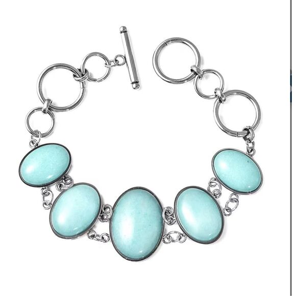 Amazonite Block and Toggle Clasp Bracelet in Stainless Steel - Picture 2 of 9